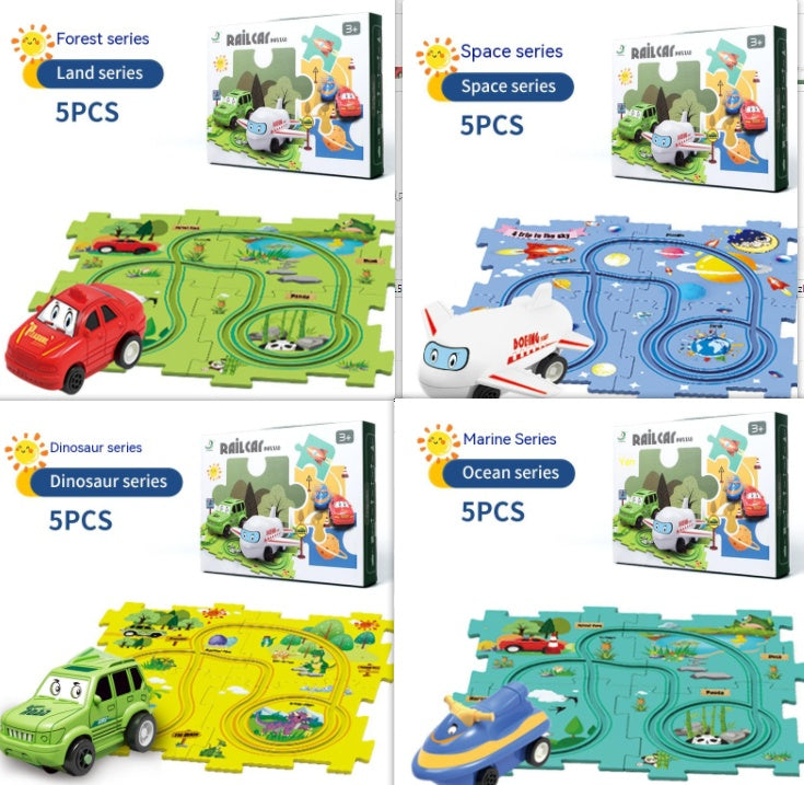 Children Puzzle Electric Railroad Speeder DIY Assembly Electric Car Automatic Rail City Scene Construction Education Toy Gift